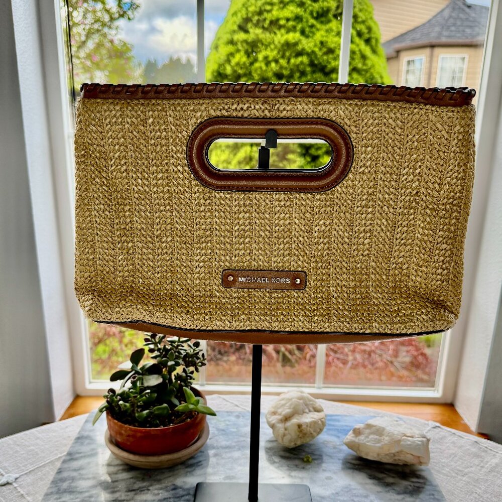 MICHAEL Michael Kors Small Tote - Woven Raffia w/ Beige Leather Trim